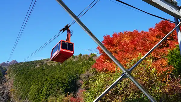 筑波山ロープウェイと紅葉の景観