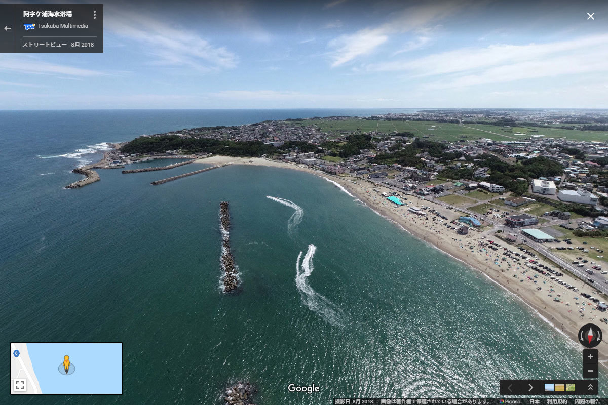 ひたちなか市の阿字ヶ浦海岸・海水浴場おすすめ観光スポット空撮Googleストリートビュー