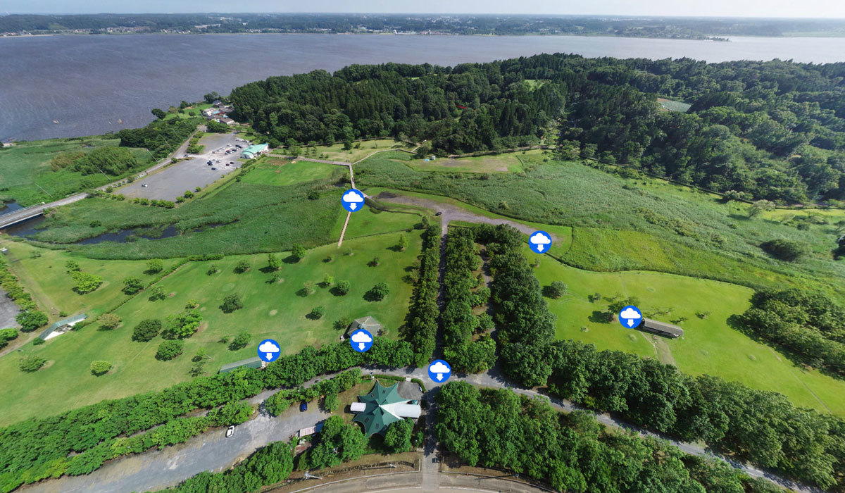 茨城町おすすめ観光スポットの涸沼自然公園キャンプ場の空撮写真