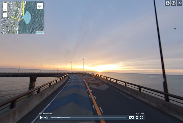 日立バイパスの日の出時の車走行VR動画