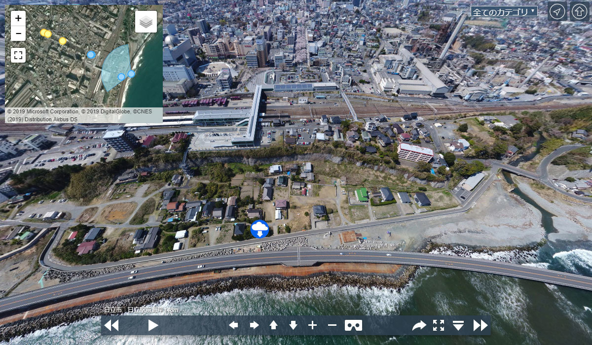 日立市の日立駅前海岸の空撮写真