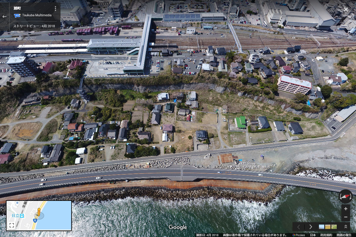 日立市の日立駅前海岸おすすめ観光スポット空撮Googleストリートビュー