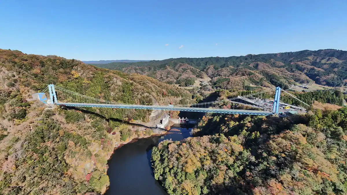 茨城県常陸太田市の竜神大吊橋空撮景観VRツアー