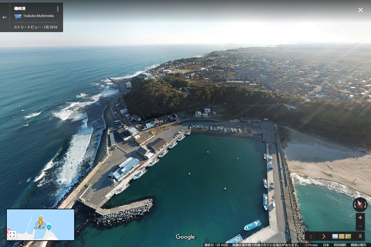 ひたちなか市の磯崎漁港おすすめ観光スポット空撮Googleストリートビュー