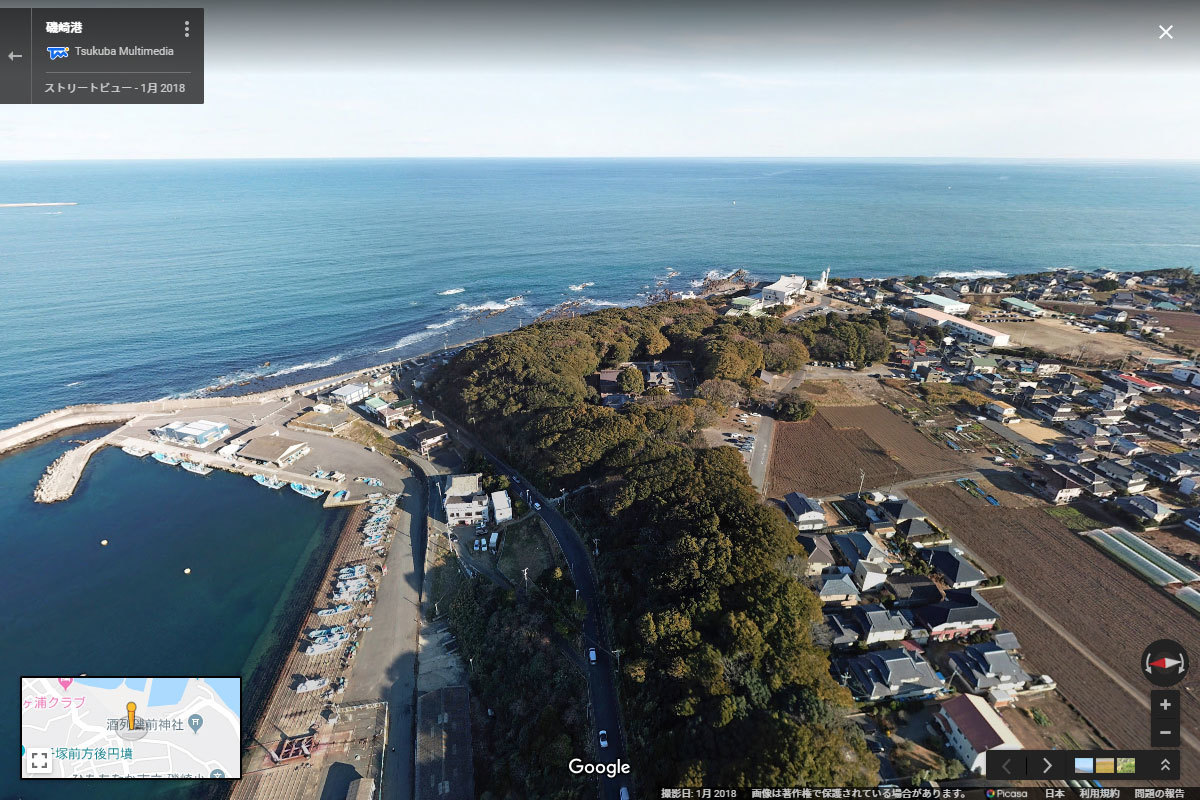 ひたちなか市の磯崎漁港展望台おすすめ観光スポット空撮Googleストリートビュー