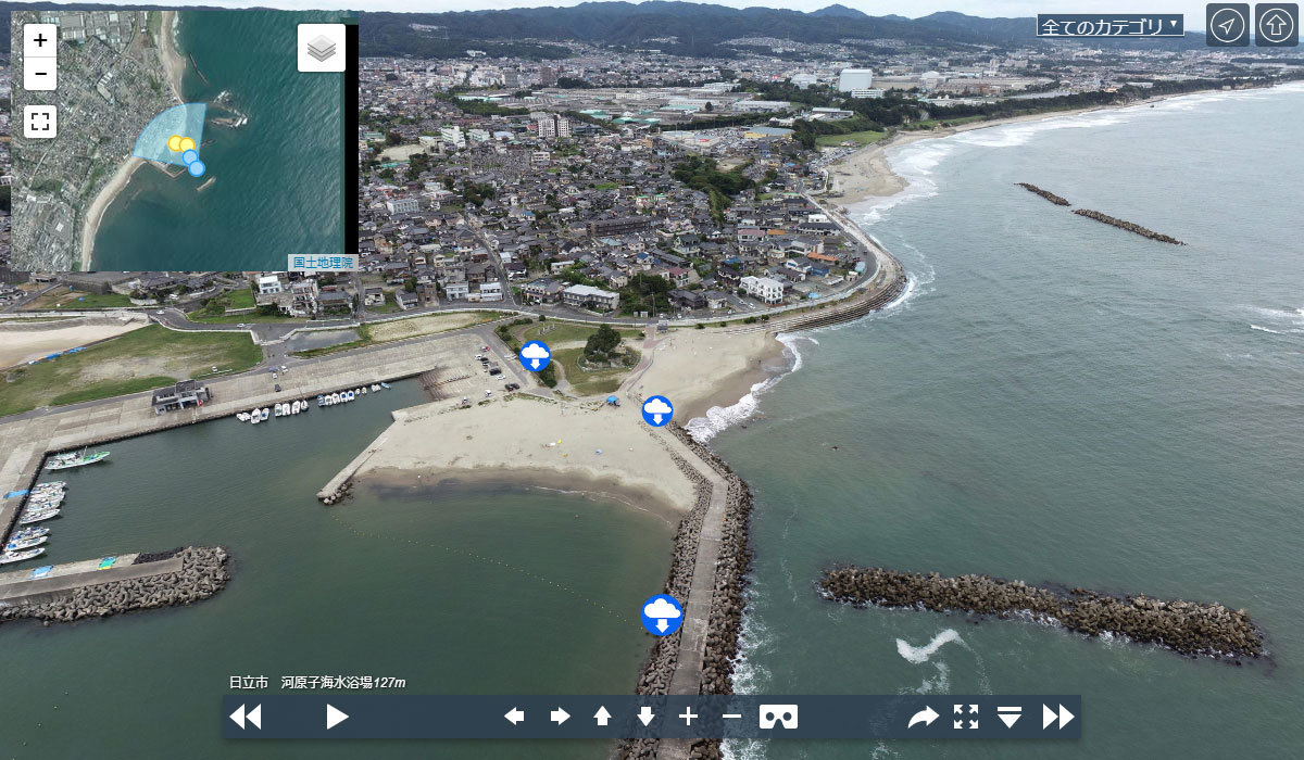 日立市の河原子海水浴場の空撮写真