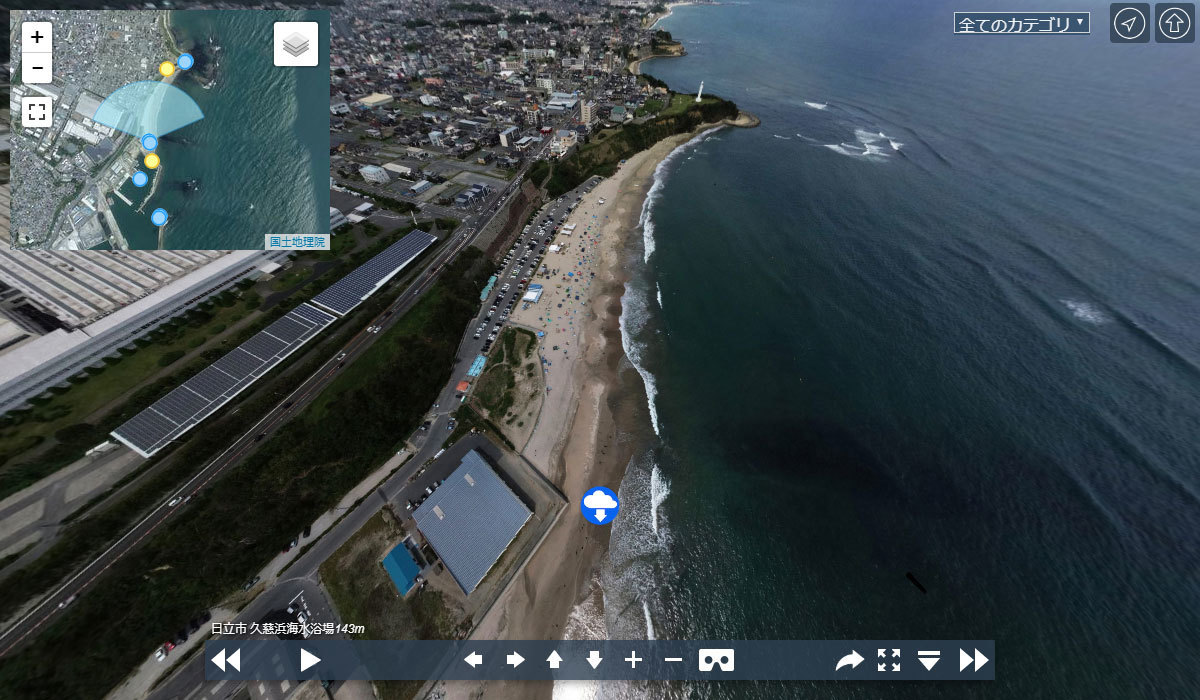 日立市の久慈浜海水浴場・久慈漁港の空撮写真