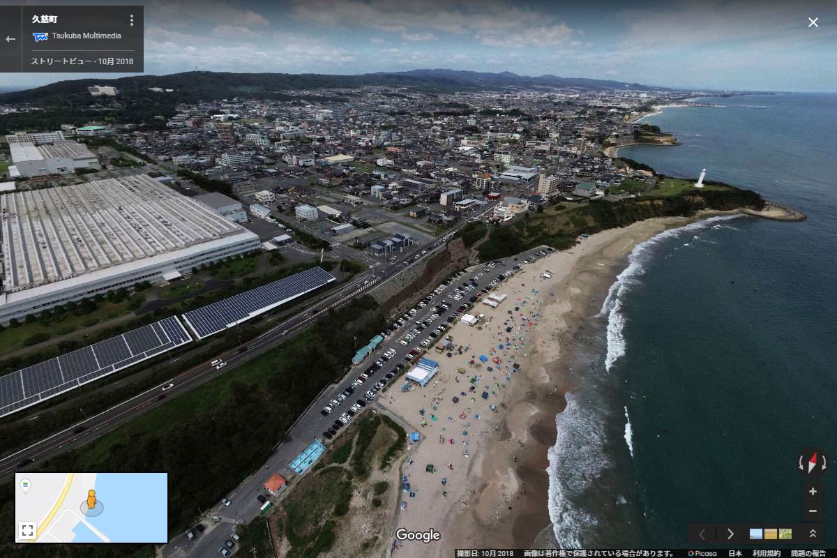 日立市の久慈浜海水浴場・久慈漁港おすすめ観光スポット空撮Googleストリートビュー