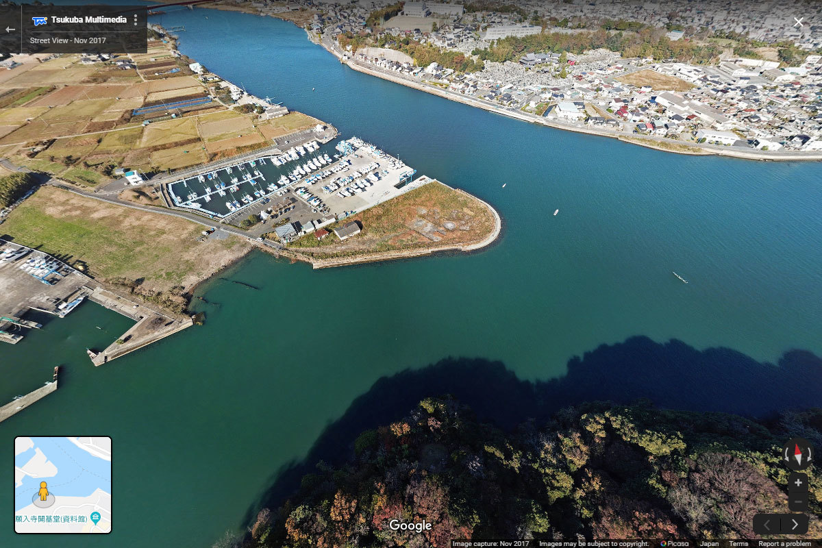 大洗町の那珂川・涸沼川 合流地点おすすめ観光スポット空撮Googleストリートビュー