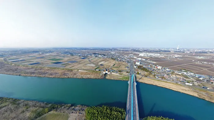 水戸市の地理・景観おすすめポットのの那珂川万代橋の空撮写真