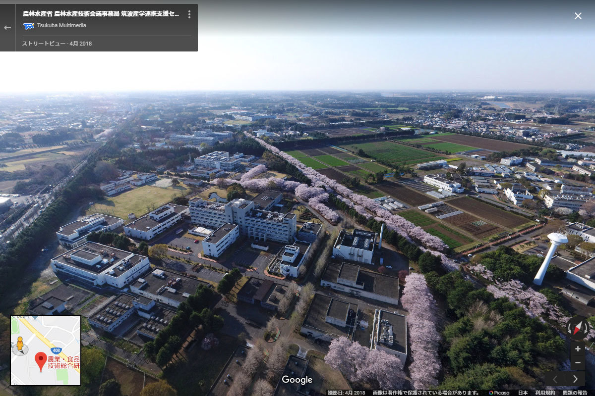 つくば市の農研機構（桜）おすすめ観光スポット空撮Googleストリートビュー