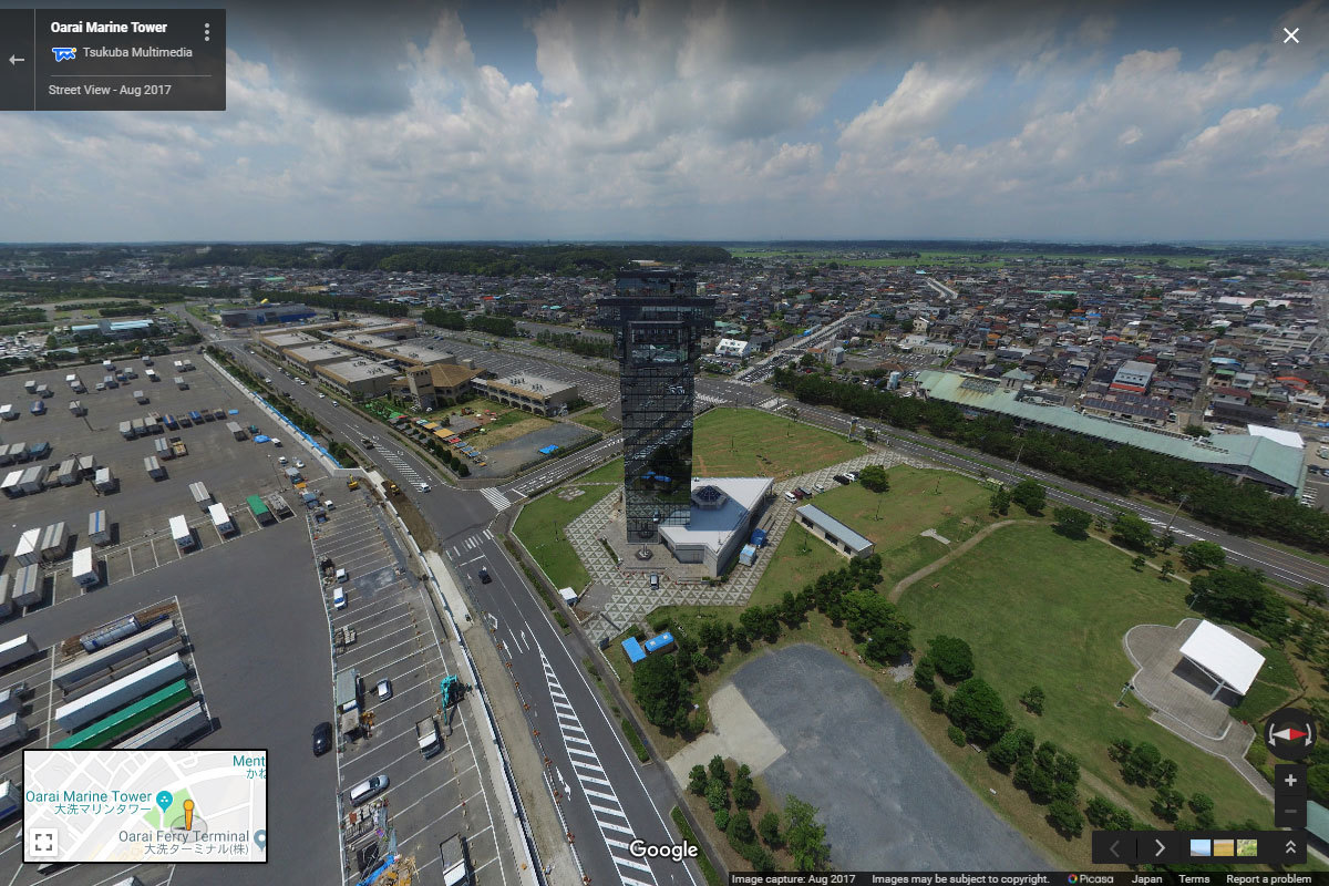 大洗町の大洗マリンタワーおすすめ観光スポット空撮Googleストリートビュー