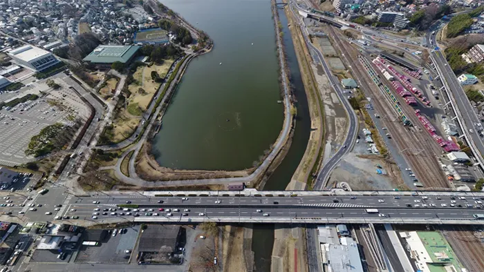 水戸市の地理・景観おすすめポットの千波大橋の空撮写真