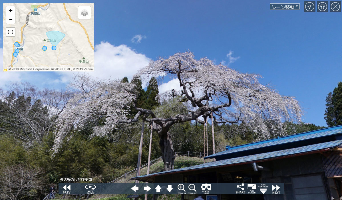 おすすめ季節観光スポットの外大野のしだれ桜VRツアー