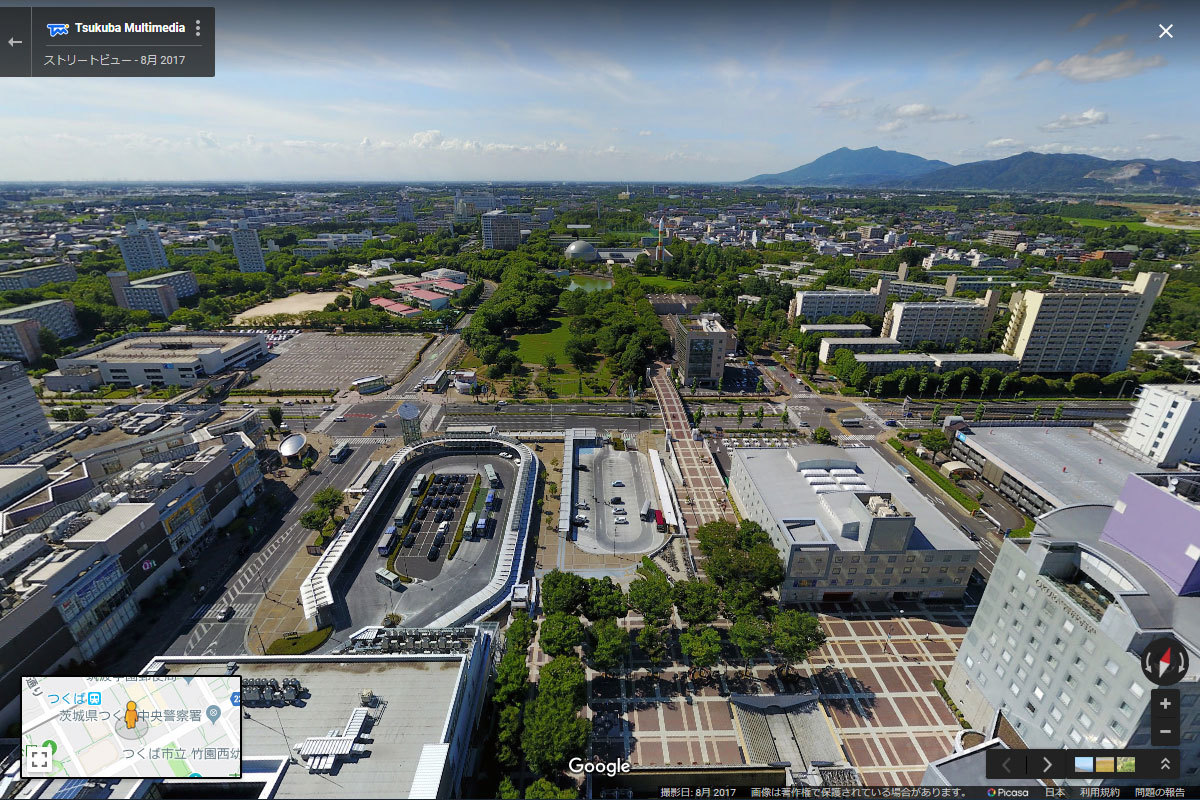 つくば市のつくばセンタービル付近おすすめ観光スポット空撮Googleストリートビュー