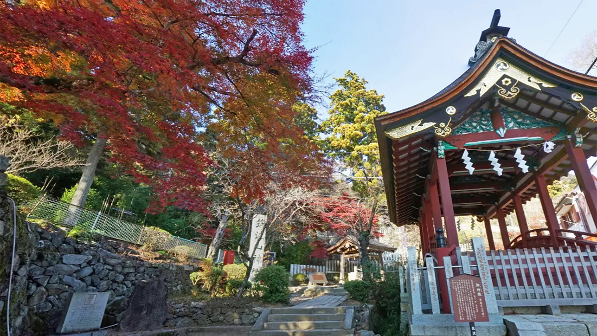 筑波山神社の神橋付近の紅葉の景観写真