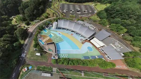 Links to aerial landscape photos and a VR tour of Forespa Daigo in Daigo Town
